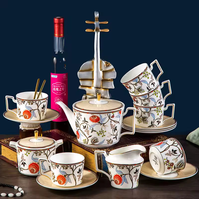 Good Quality Fine Bone China 45 % Tea Cup, Tea Pot, Creamer 15 pcs Tea Set