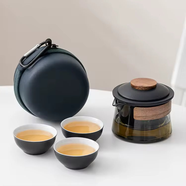 210ml Travel Gift Chinese Kung Fu Tea Set Loose Leaf Tea Porcelain Ceramic Teapot and Tea Cup Set Kit Glass Teapot with Infuser