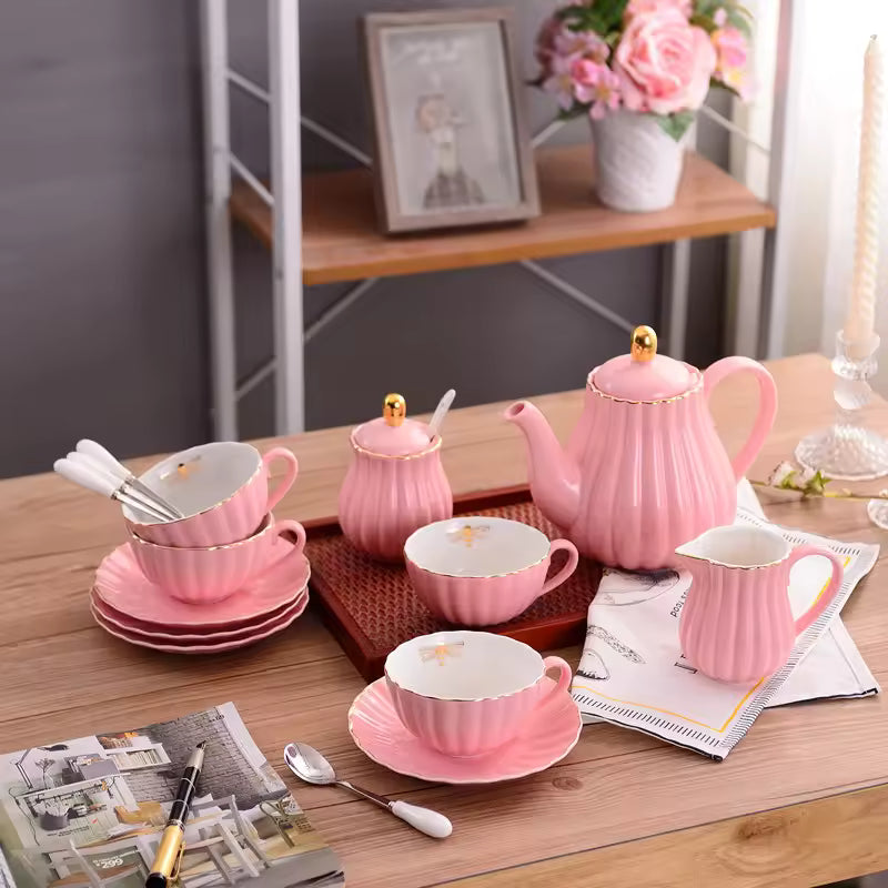 Modern Tea Party Gift Box Packaging Porcelain Coffee Teapot Sets Printed Ceramic Tea Pot Set Luxury