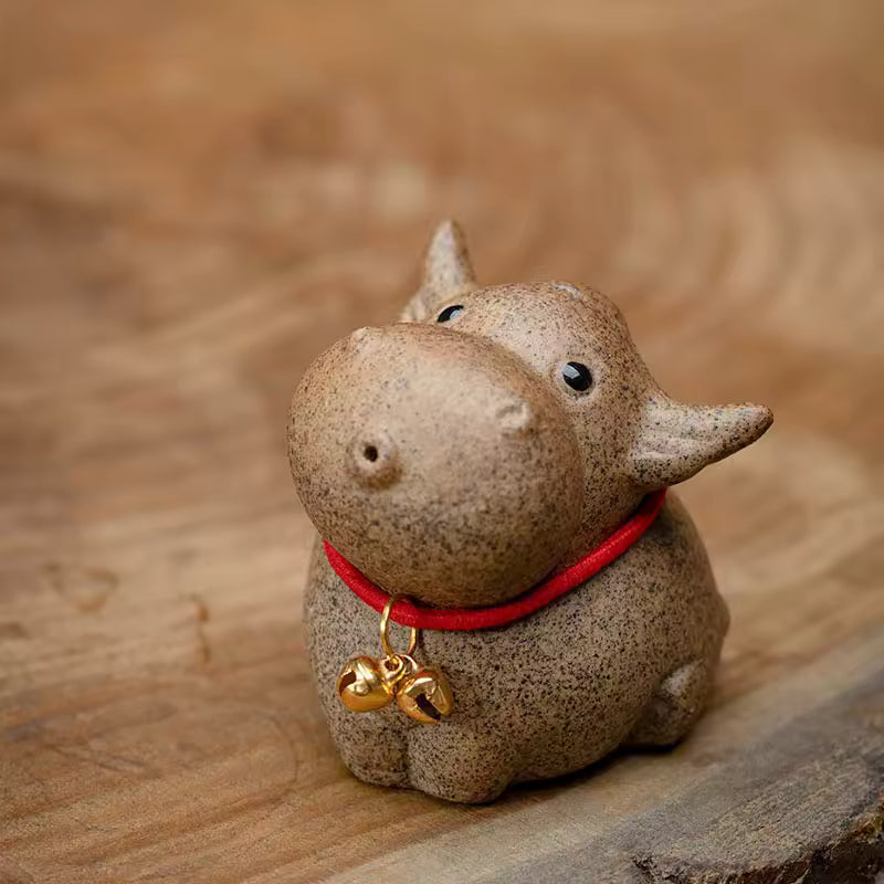 Cute Chinese Zodiac Cow Tea Pet Coarse Pottery Figurine Zen Gongfu Tea Sets Gongfu Tea Accessories Home Decoration