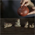 Buddha Style Reclining Leisurely Zen Frog Tea Pet Ornaments Rough Pottery Handmade Tea Table Decoration Gongfu Tea Accessories
