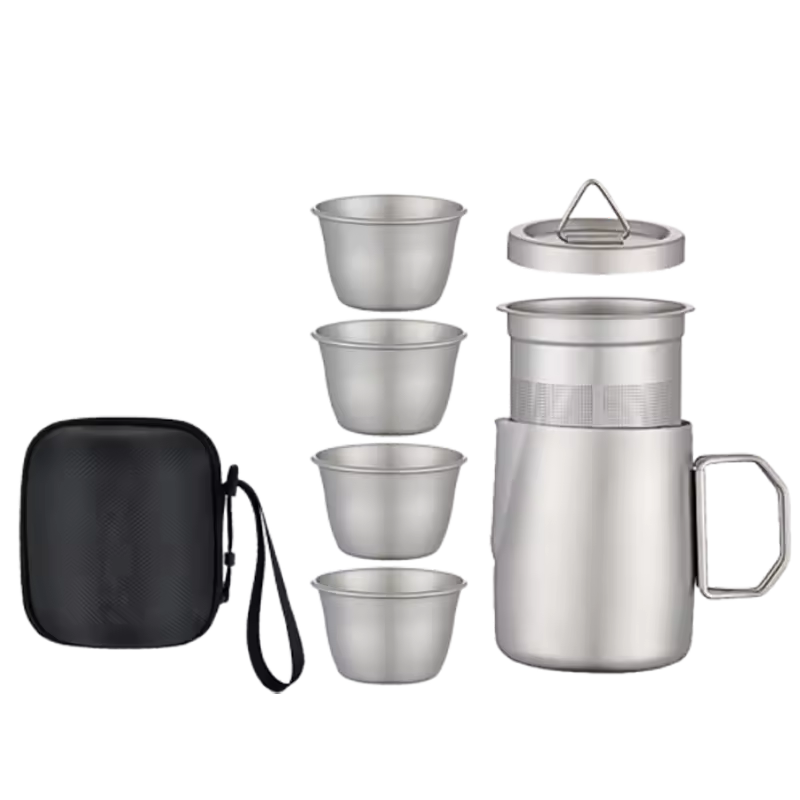 Hot Selling Hiking Portable Foldable 350ml Titanium Alloy Tea Set Double Layer Titanium Alloy Water Cups Outdoor Camping