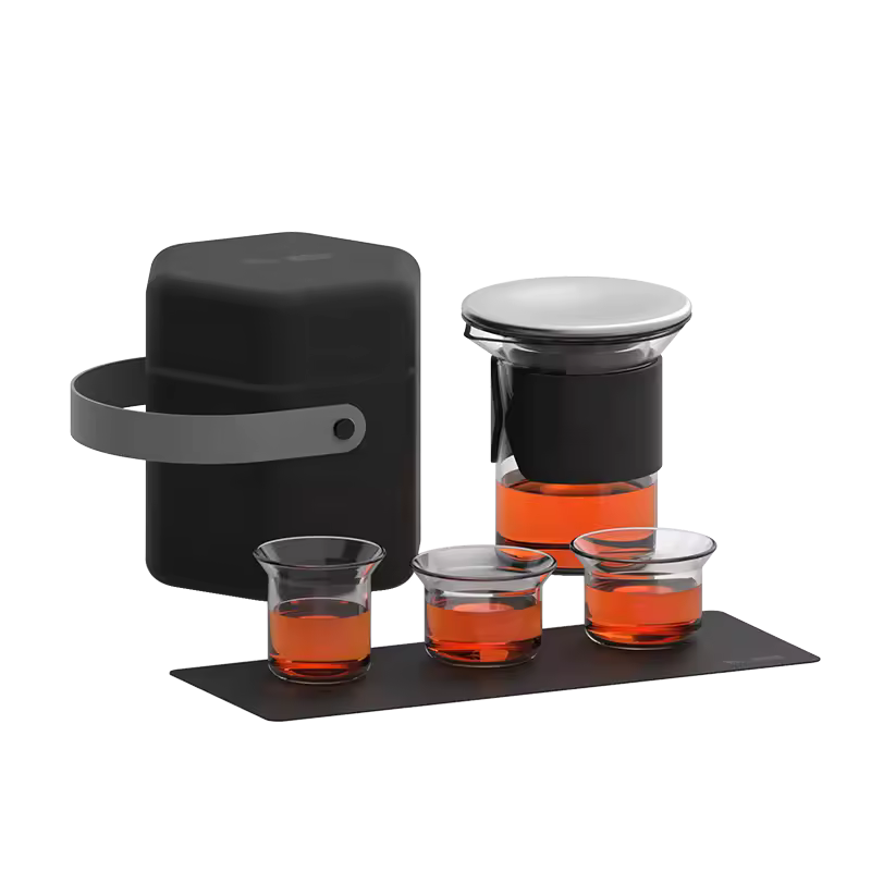 Eco-Friendly Personalized Style Travel Heat Resistant Glass Teapot Portable Tea Set for 1 Pot 3 Tea Cup