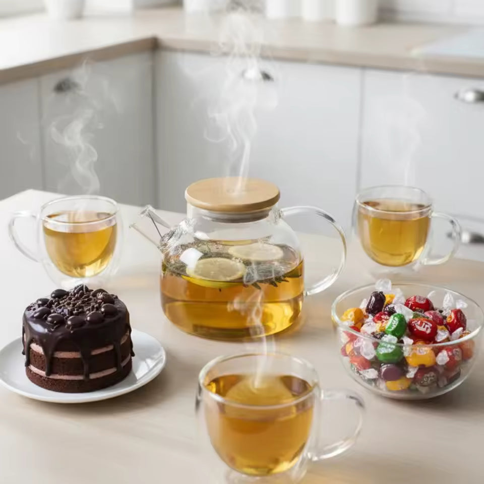 Borosilicate Glass Tea Set Heat Resistant Stovetop Safe 5-Pieces Glass Teapot With Tea Cup Set