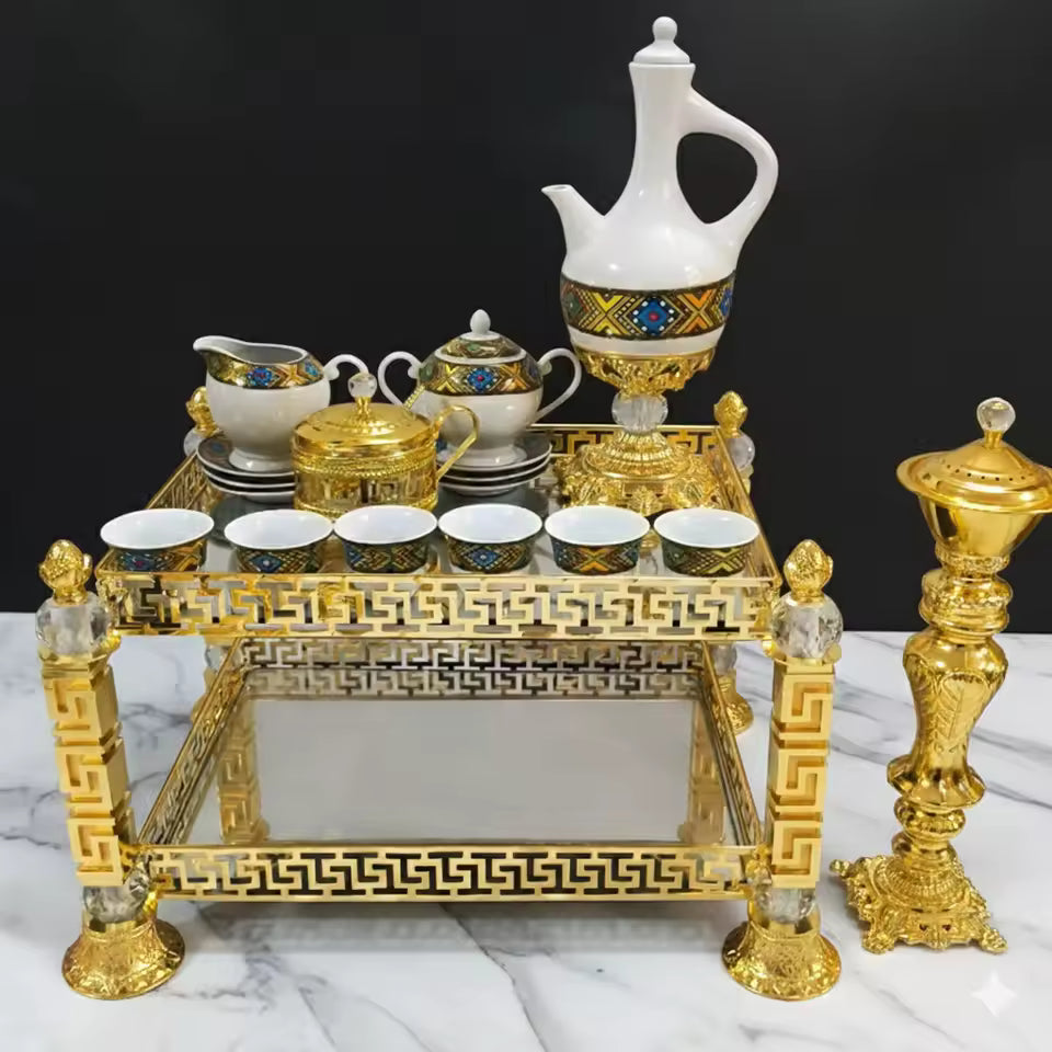 Newest Design Decorative Metal Ethiopian Mid-East Coffee & Tea Set Rekebot Coffee Table with Jebena Holder