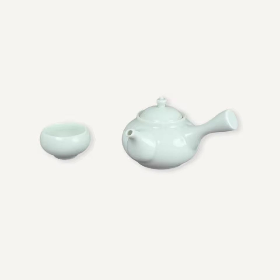 High-end Ceramic Tea Set Handmade Ru Kiln Tea Set with Teapot and 6 Cups,Chinese Celadon Crackle Glaze Masterpiece