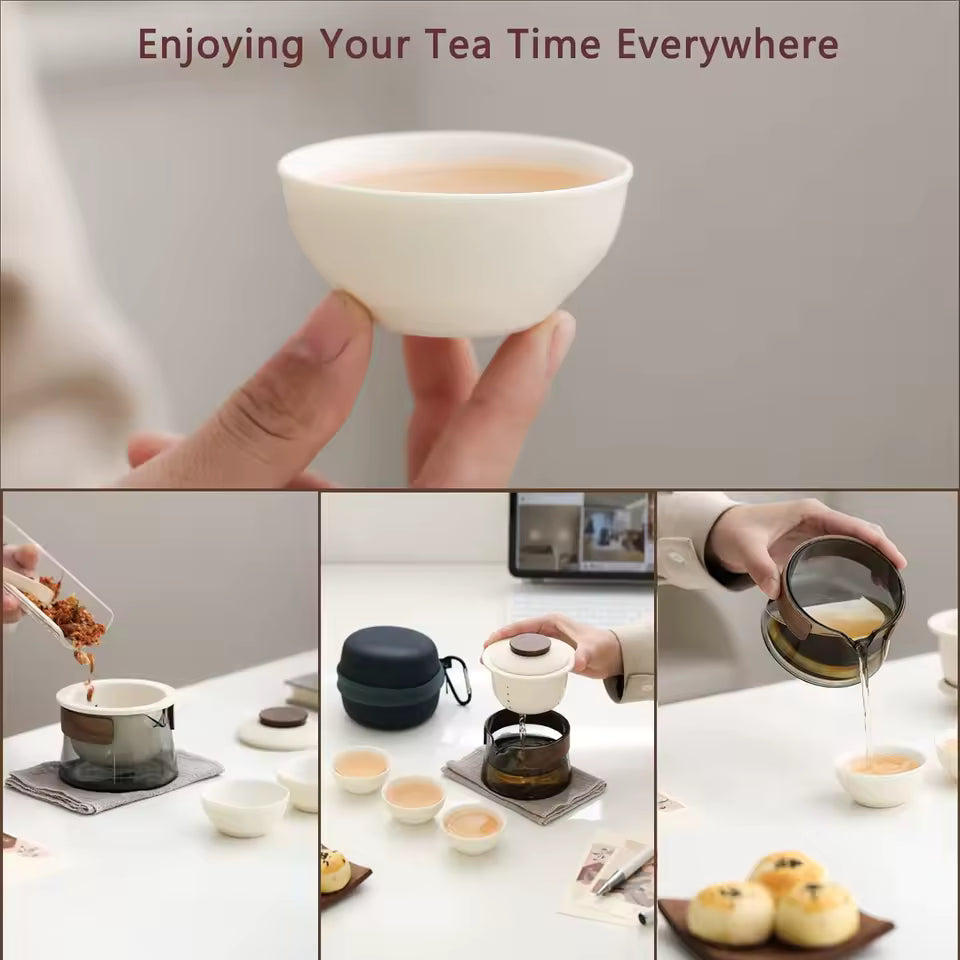 210ml Travel Gift Chinese Kung Fu Tea Set Loose Leaf Tea Porcelain Ceramic Teapot and Tea Cup Set Kit Glass Teapot with Infuser