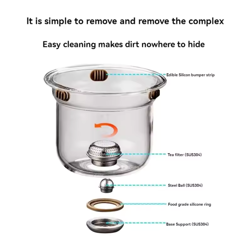 Factory Hot Selling 800ml Water Separation Magical Glass Teapot With Strainer and Wooden Handle