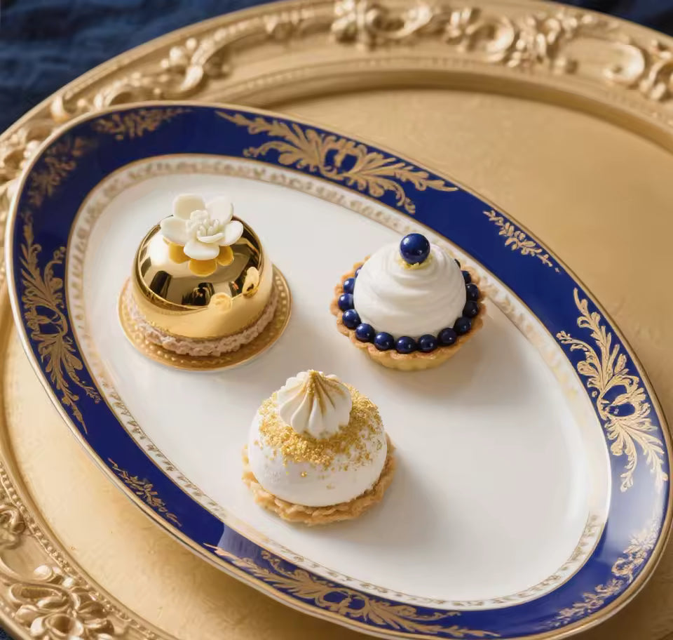 Bone China Gold Dinnerware Royal Blue Dubai Style Tableware Set Coffee Cup Saucer Teapot Gift Box Afternoon Tea Ceramic Set