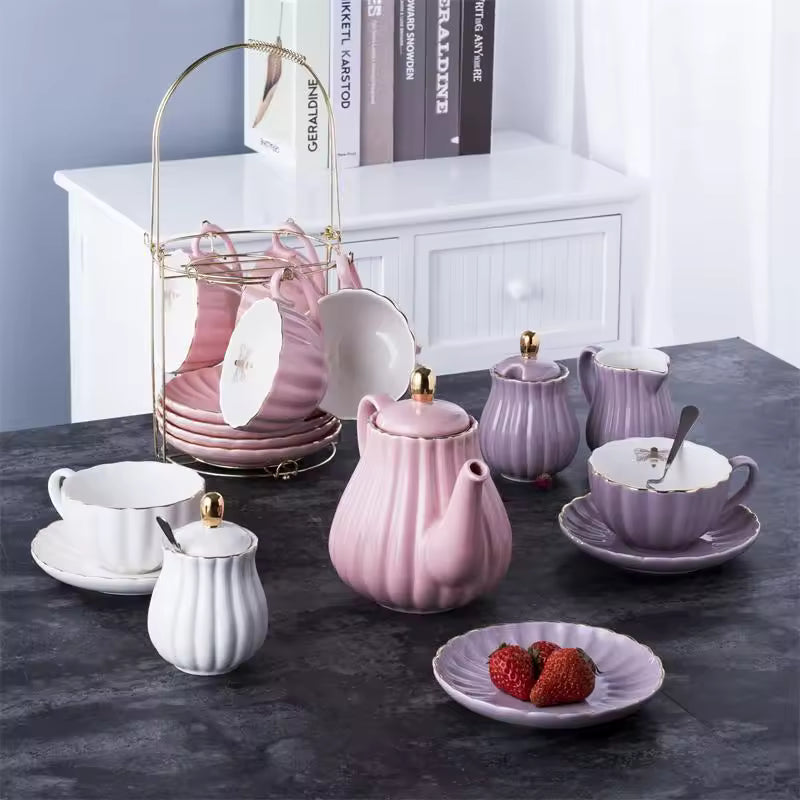 Modern Tea Party Gift Box Packaging Porcelain Coffee Teapot Sets Printed Ceramic Tea Pot Set Luxury