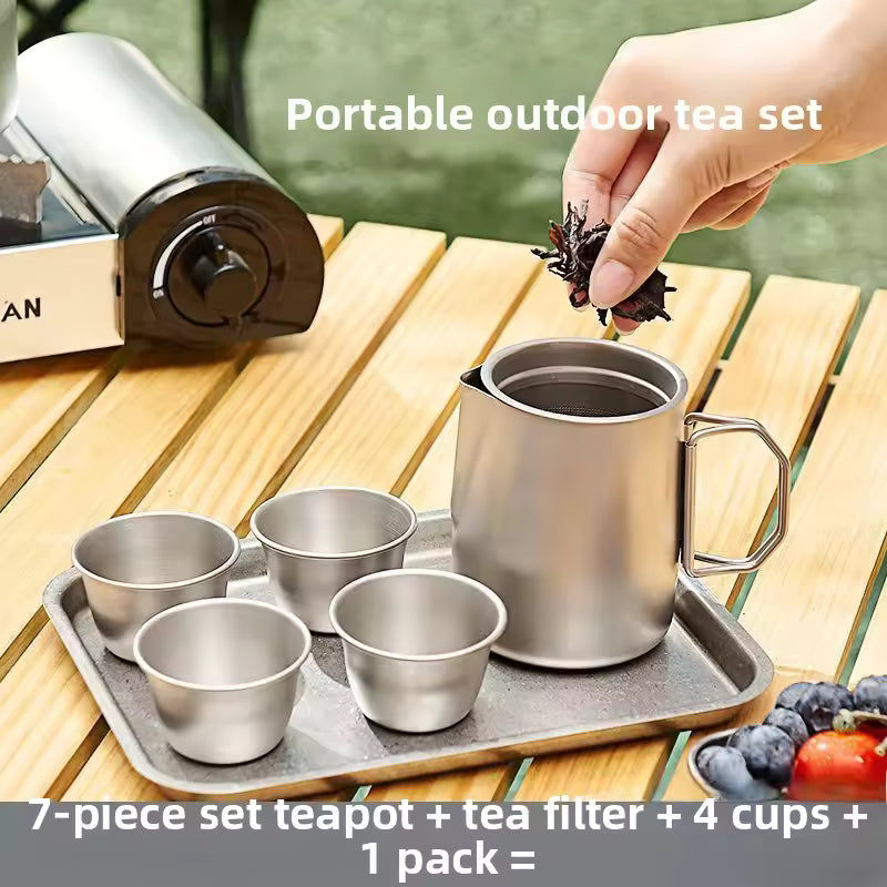 Hot Selling Hiking Portable Foldable 350ml Titanium Alloy Tea Set Double Layer Titanium Alloy Water Cups Outdoor Camping