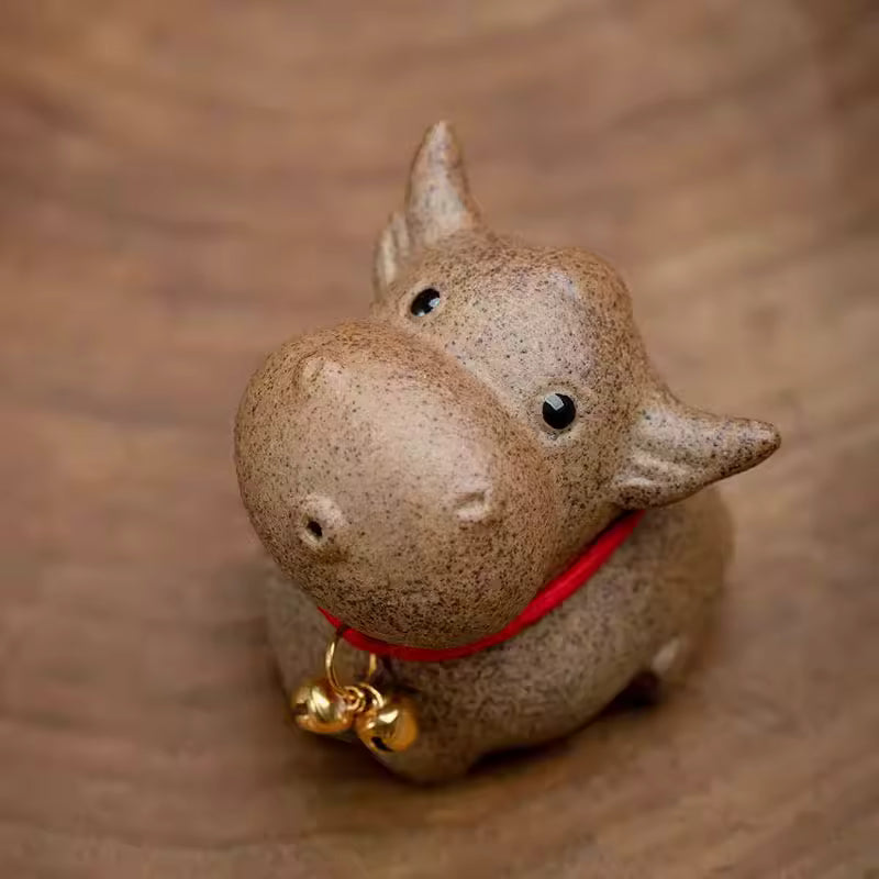 Cute Chinese Zodiac Cow Tea Pet Coarse Pottery Figurine Zen Gongfu Tea Sets Gongfu Tea Accessories Home Decoration