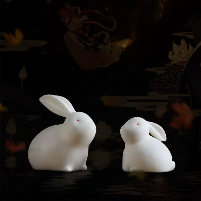 Creative White Porcelain Cute Rabbit Tea Pet Table Decoration Zen Gongfu Tea Accessories Potted Plants Micro Landscape Design
