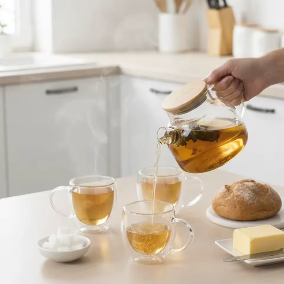 Borosilicate Glass Tea Set Heat Resistant Stovetop Safe 5-Pieces Glass Teapot With Tea Cup Set
