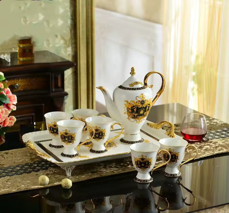 European Gilded Palace Coffee Cup Afternoon Tea Set with Tray Gift