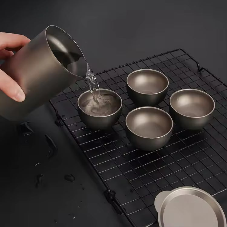 Bulk Order Stainless Steel Camping Tea Set Double-Layer Heat Insulation Food Grade Portable Tea Cups & Pot for Outdoor Use