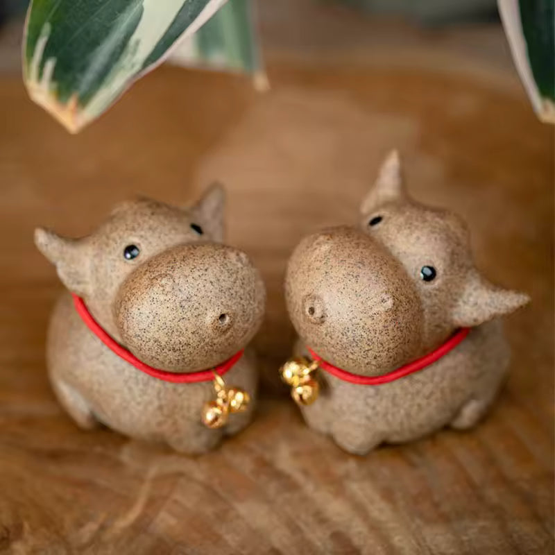 Cute Chinese Zodiac Cow Tea Pet Coarse Pottery Figurine Zen Gongfu Tea Sets Gongfu Tea Accessories Home Decoration