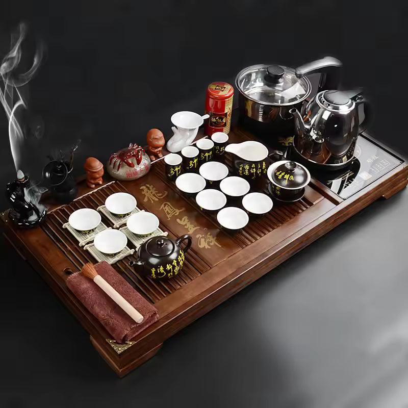 Hot Selling Wooden Tea Tray With Tea Set Gaiwan Teacup Commercial Gift Kongfu Tea Table Home and Office Use