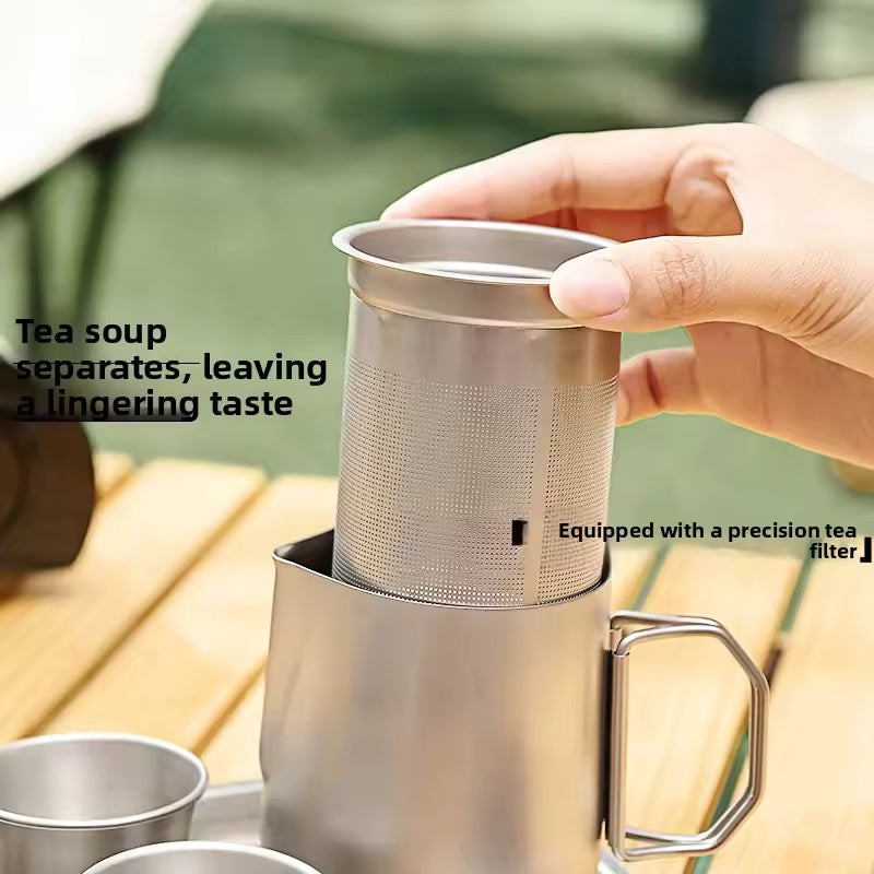 Hot Selling Hiking Portable Foldable 350ml Titanium Alloy Tea Set Double Layer Titanium Alloy Water Cups Outdoor Camping