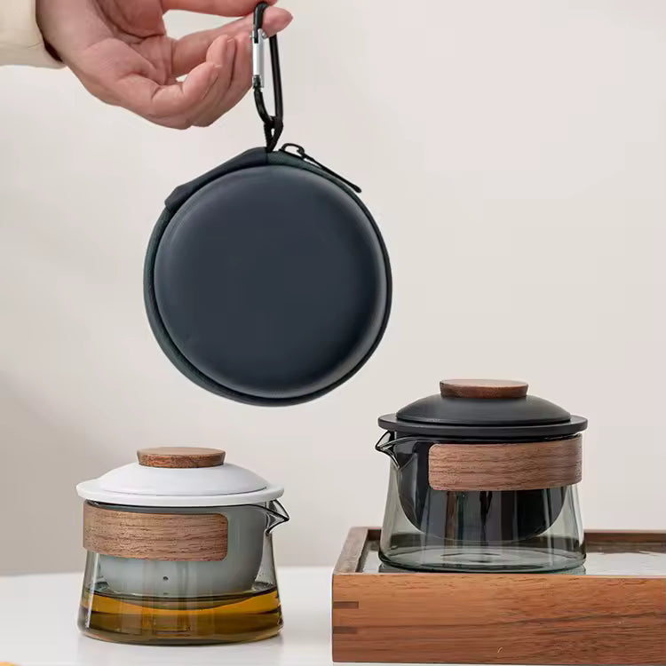 210ml Travel Gift Chinese Kung Fu Tea Set Loose Leaf Tea Porcelain Ceramic Teapot and Tea Cup Set Kit Glass Teapot with Infuser