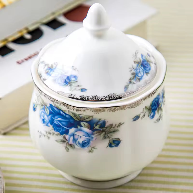 Fine Bone China Classic Blue Moonlight Rose Gold Luxury Large Capacity Tea Set