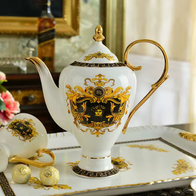European Gilded Palace Coffee Cup Afternoon Tea Set with Tray Gift
