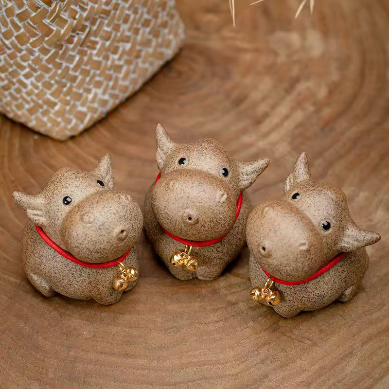 Cute Chinese Zodiac Cow Tea Pet Coarse Pottery Figurine Zen Gongfu Tea Sets Gongfu Tea Accessories Home Decoration