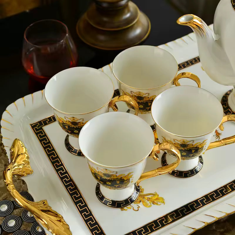 European Gilded Palace Coffee Cup Afternoon Tea Set with Tray Gift