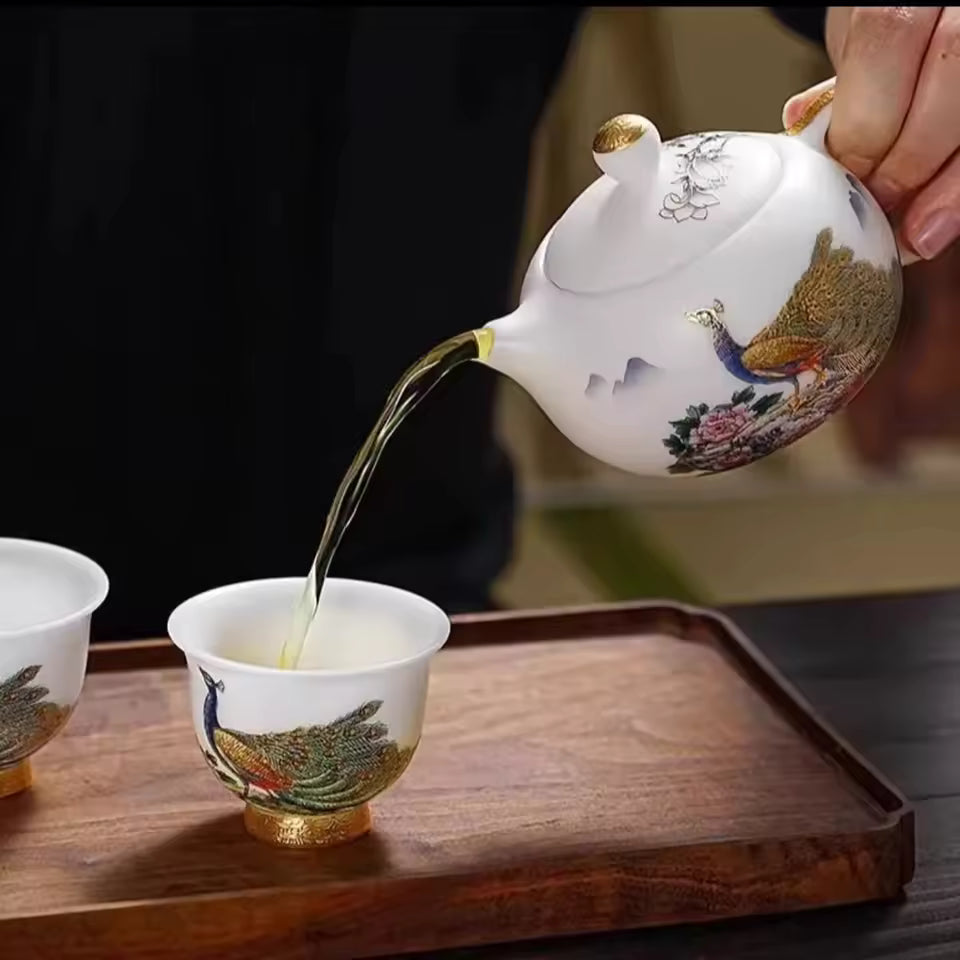 Tea Set Ice Jade Porcelain Three Cups One Pot Sheath Wooden Box Porcelain Kung Fu Tea Set Travel Tea Set Gift Packaging Gift