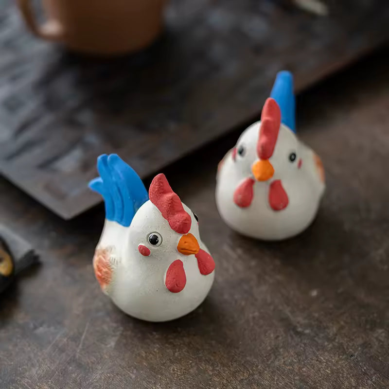 Raw Ore Purple Clay Tea Pet Rooster Ornament Animal Figurine Zen Gongfu Tea Accessories Home Decoration