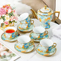 European-style Coffee Cup and Saucer Set Ceramic Teapot Afternoon Tea Set with Gold Trim for Home Use