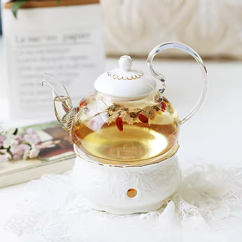 Vintage Ceramic Tea Cup Set With Teapot Gold Porcelain Luxury 13pcs Rim White Customized Logo Europe 6 Set