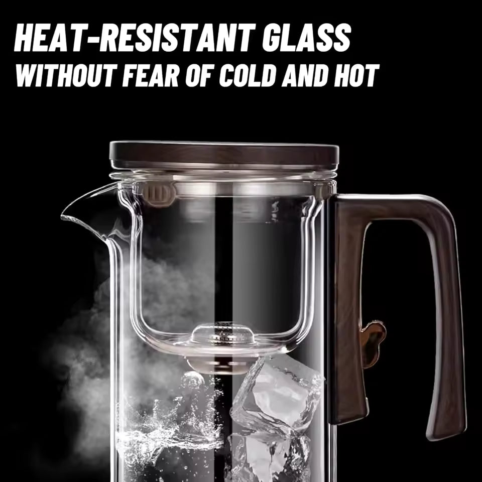 Factory Hot Selling 800ml Water Separation Magical Glass Teapot With Strainer and Wooden Handle