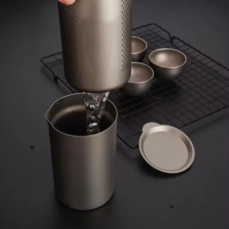 Bulk Order Stainless Steel Camping Tea Set Double-Layer Heat Insulation Food Grade Portable Tea Cups & Pot for Outdoor Use