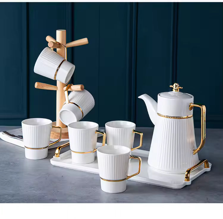 Fine China Home Restaurant Porcelain Tea Pot Tea Cups and Saucers Tea Sets Ceramic Cup Saucers