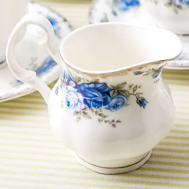 Fine Bone China Classic Blue Moonlight Rose Gold Luxury Large Capacity Tea Set