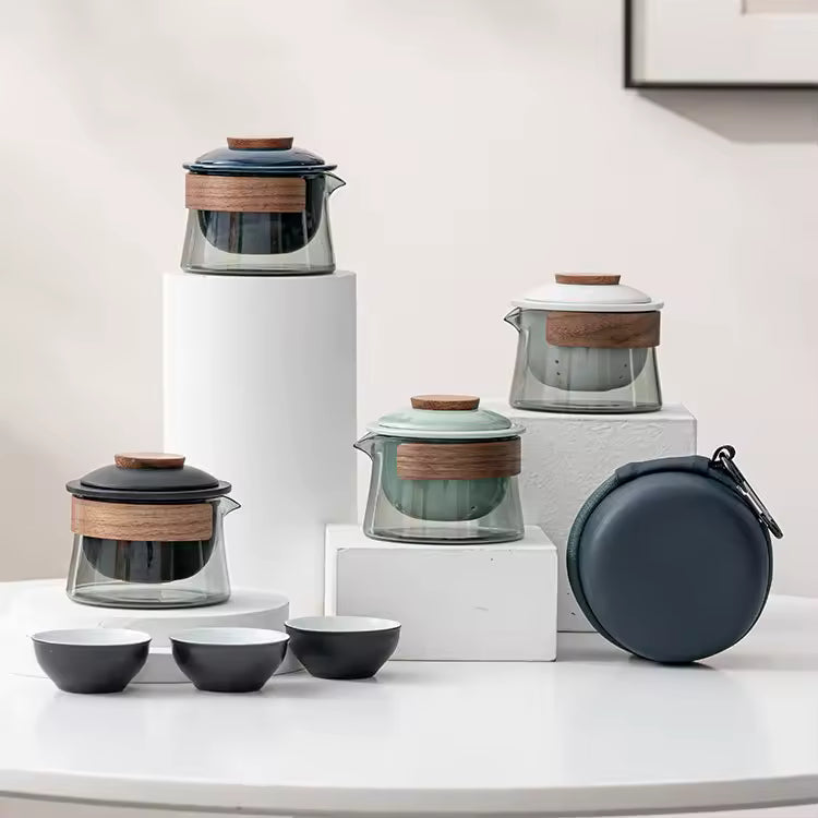 210ml Travel Gift Chinese Kung Fu Tea Set Loose Leaf Tea Porcelain Ceramic Teapot and Tea Cup Set Kit Glass Teapot with Infuser