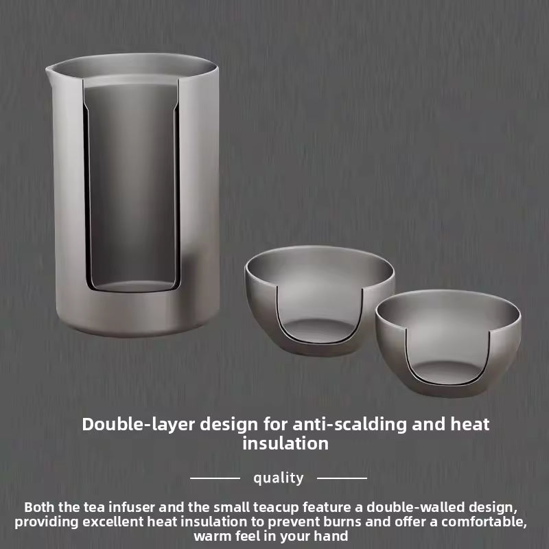 Hot Selling Hiking Portable Foldable 350ml Titanium Alloy Tea Set Double Layer Titanium Alloy Water Cups Outdoor Camping