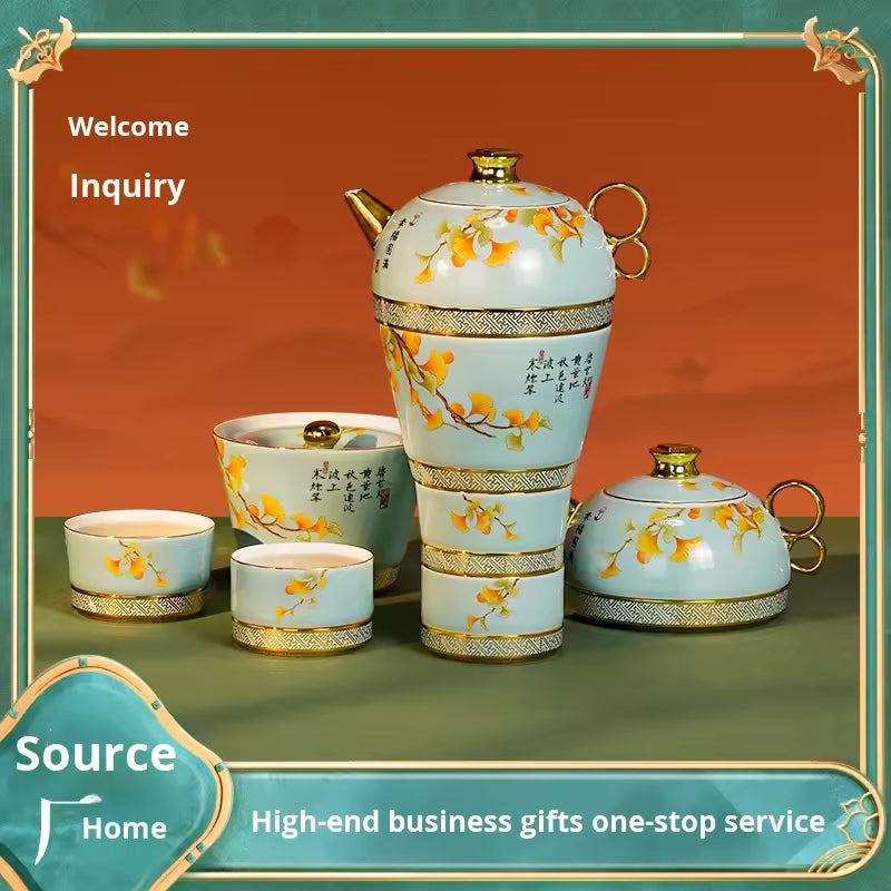 Luxury Handcrafted Cloisonne Enamel Tea Set Elegant Detachable Teapot Teacup Classic Heat-Resisting High-end Drinkware Gift Home
