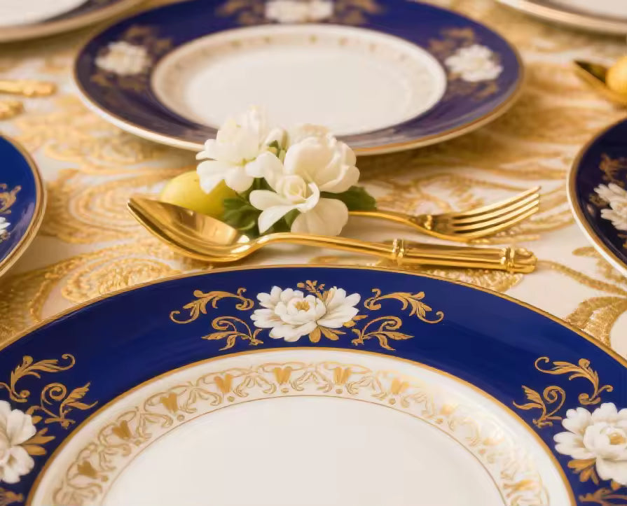 Bone China Gold Dinnerware Royal Blue Dubai Style Tableware Set Coffee Cup Saucer Teapot Gift Box Afternoon Tea Ceramic Set