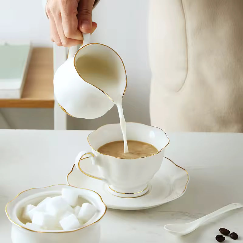 Teapot and Cup 14pcs Porcelain Cup Sets for Coffee and Tea Teapot White and Gold Tea Cup and Pot Set