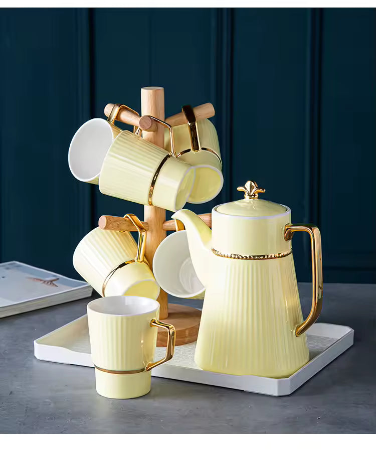 Fine China Home Restaurant Porcelain Tea Pot Tea Cups and Saucers Tea Sets Ceramic Cup Saucers
