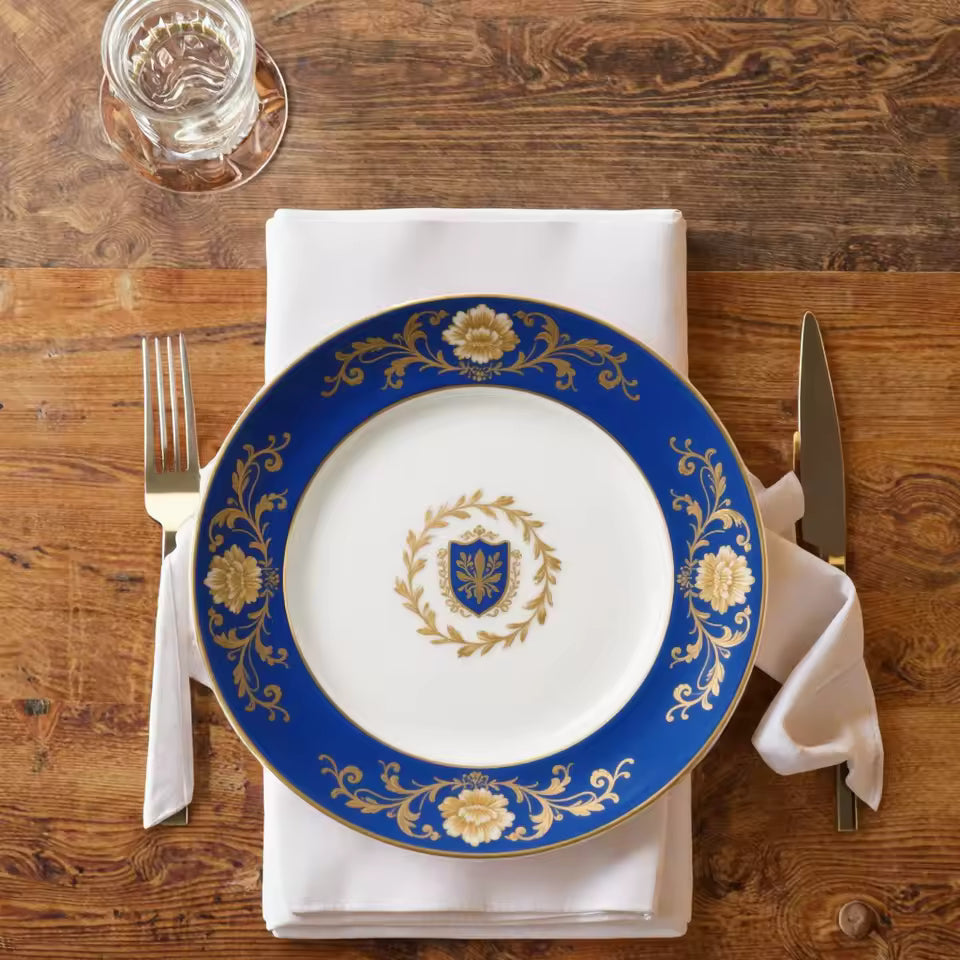 Bone China Gold Dinnerware Royal Blue Dubai Style Tableware Set Coffee Cup Saucer Teapot Gift Box Afternoon Tea Ceramic Set
