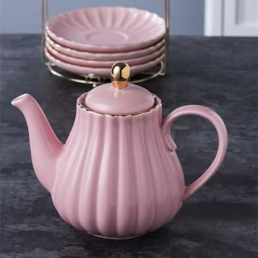 Modern Tea Party Gift Box Packaging Porcelain Coffee Teapot Sets Printed Ceramic Tea Pot Set Luxury