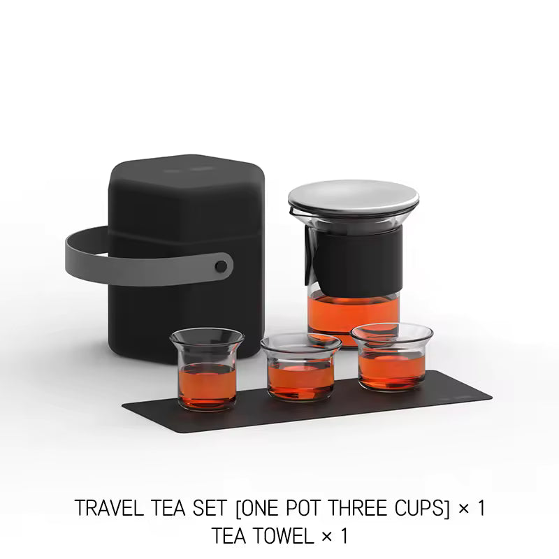 Eco-Friendly Personalized Style Travel Heat Resistant Glass Teapot Portable Tea Set for 1 Pot 3 Tea Cup