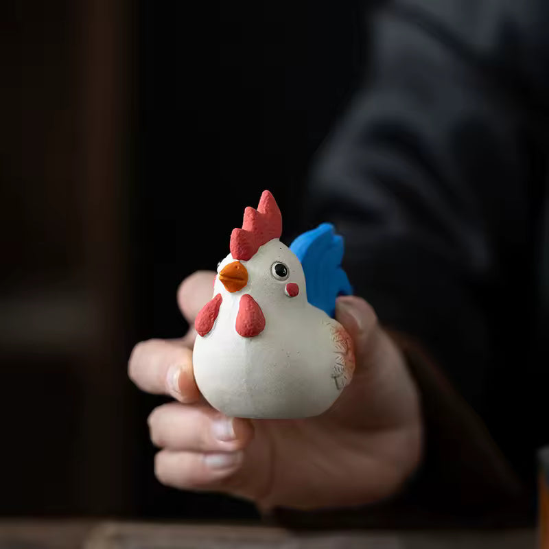 Raw Ore Purple Clay Tea Pet Rooster Ornament Animal Figurine Zen Gongfu Tea Accessories Home Decoration
