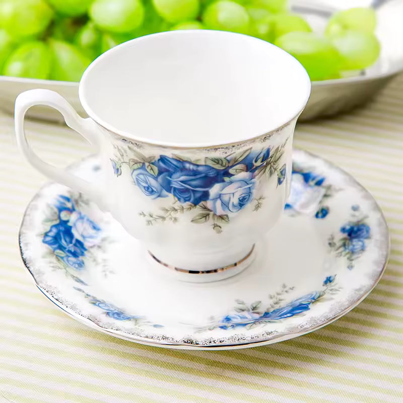 Fine Bone China Classic Blue Moonlight Rose Gold Luxury Large Capacity Tea Set