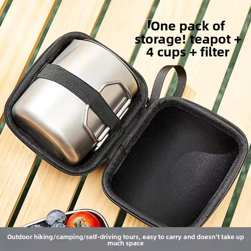 Hot Selling Hiking Portable Foldable 350ml Titanium Alloy Tea Set Double Layer Titanium Alloy Water Cups Outdoor Camping
