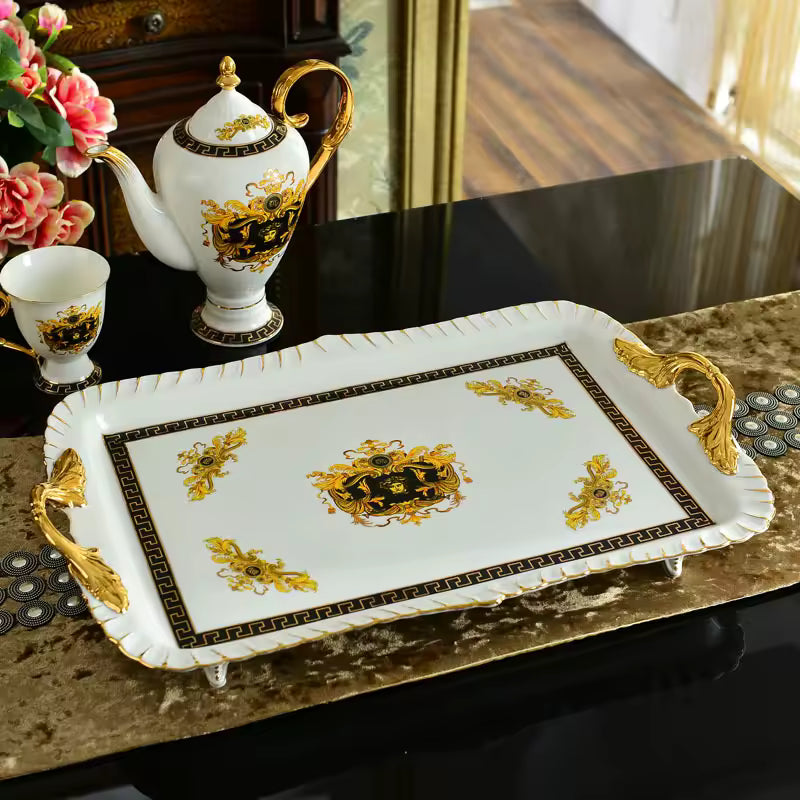 European Gilded Palace Coffee Cup Afternoon Tea Set with Tray Gift