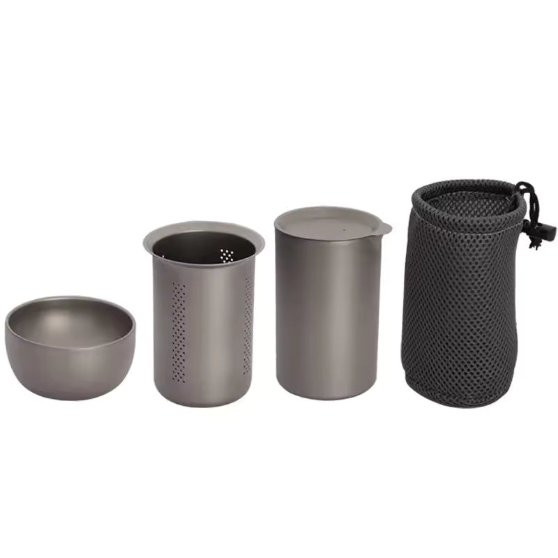 Bulk Order Stainless Steel Camping Tea Set Double-Layer Heat Insulation Food Grade Portable Tea Cups & Pot for Outdoor Use